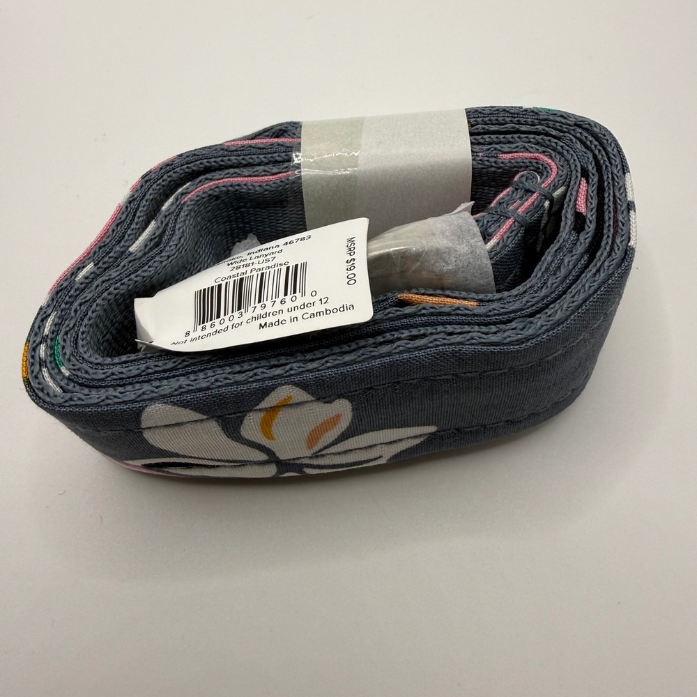Retired Vera Bradley Wide Lanyard Coastal Paradise Floral Gray Pink 28181-U57 - Picture 2 of 4